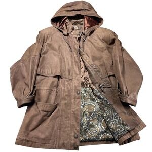 Vintage Adventure Bound Coat Womens Large Brown Suede Hooded Parka Quilted Lined